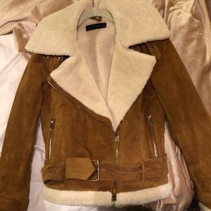 Zara Sherpa Suede Moto Jacket